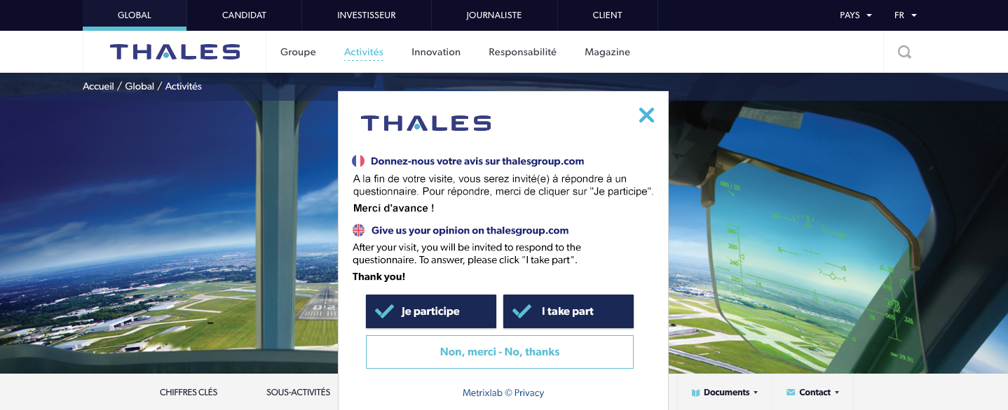 Démarche de Thales
          pour impliquer ses internautes dans l'amélioration de son site
          web