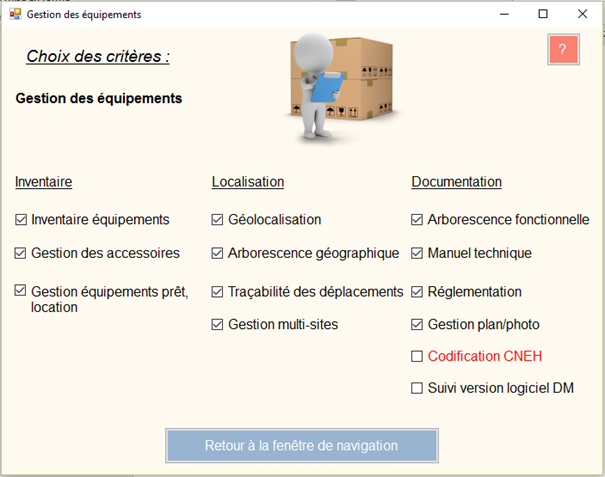 EXEMPLE
                        ECRAN QUESTIONNAIRE FONCTIONNALITES