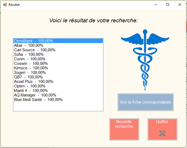 ECRAN
                        RESULTAT LISTE GMAO CORRESPONDANTES AU CHOIX