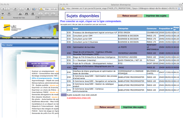 L'interface de consultation des stages