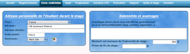 Détail de l'interface de suivi de stage