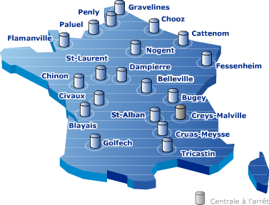 Carte des centrales nucl&eacute;aires EDF en France						 		Carte des centrales nucl&eacute;aires EDF en France