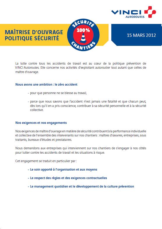 Annexe 4 : Politique S��curit��
                          ma�0�6trise d'ouvrage VINCI Autoroutes (image
                          1/2)