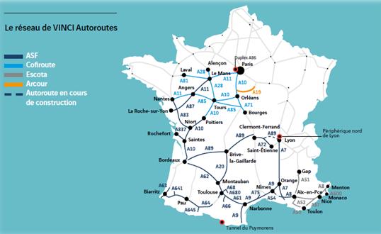 Figure 2 : Carte du
        r��seau autoroutier VINCI Autoroutes au 31/12/2011