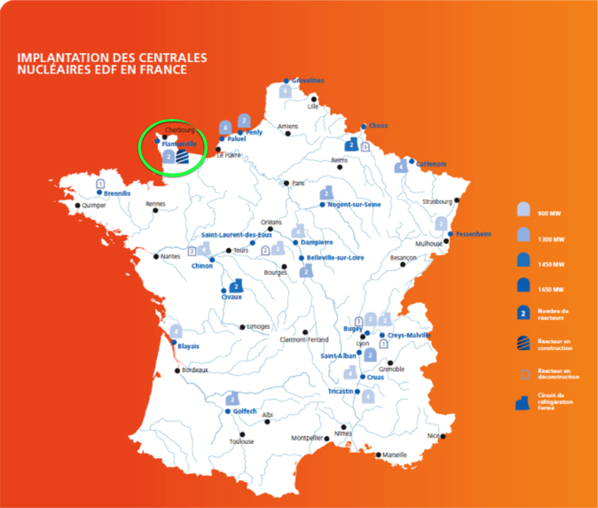 Carte implantation des centrales nucleaires en France